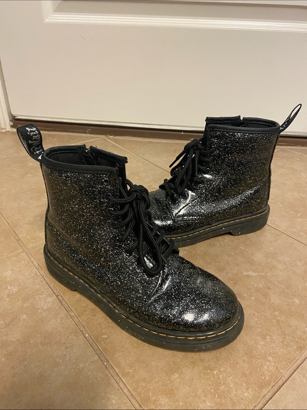 Dr. Martens Black Glitter Lace-Up Combat Boots